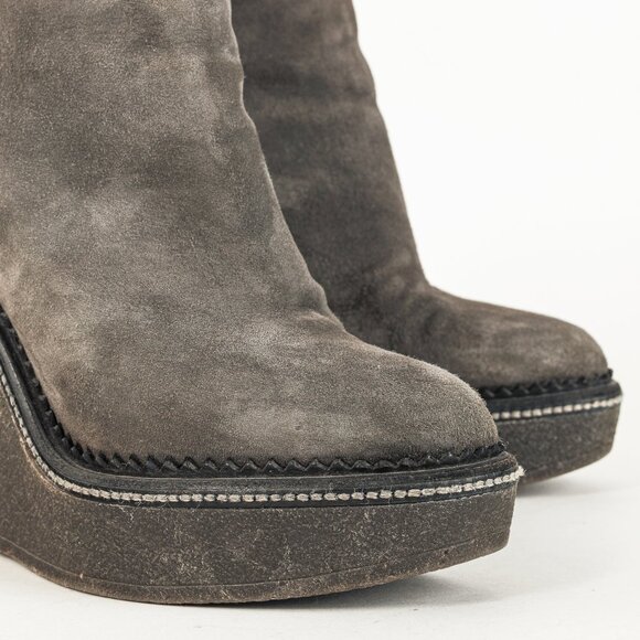 Yves Saint Laurent Grey Suede Shearling Platform Wedge Boot - Picture 7 of 10